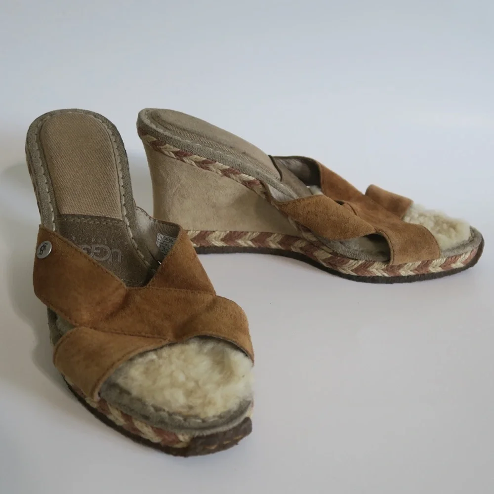 Ugg Brown Margot Wedges Suede Sandals Slip On Style‎ 1689